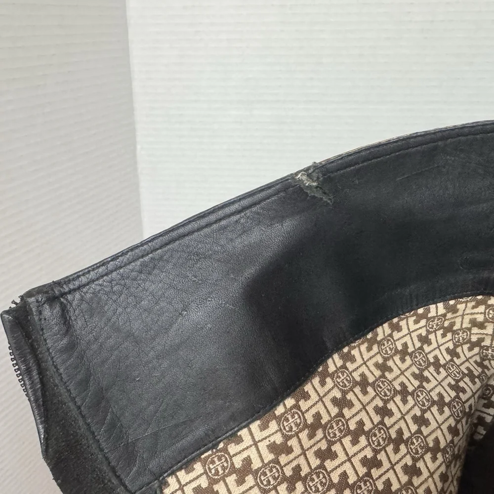 Tory Burch Jenna Leather Knee High Riding Boots Size:8 Black Square Toe